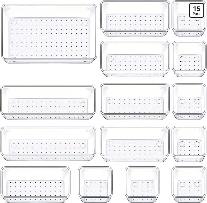 15 Pcs Clear Plastic Drawer Organizer, Makeup & Vanity Organizer | Amazon (US)