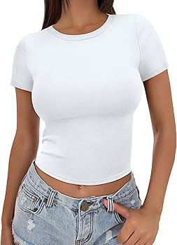 SAMPEEL Crop Tops for Women Summer Trendy Tight Tshirts 2024 Slim Fit | Amazon (US)