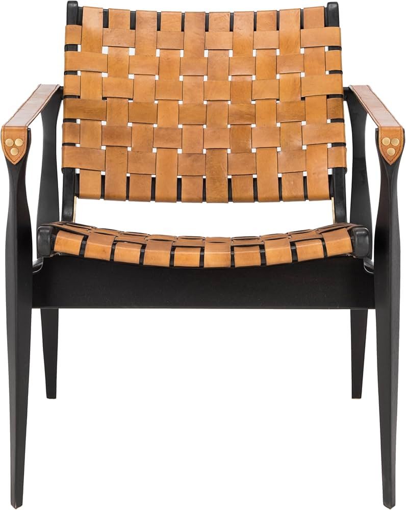 Safavieh Couture Dilan Brown and Black Woven Leather Safari Chair | Amazon (US)