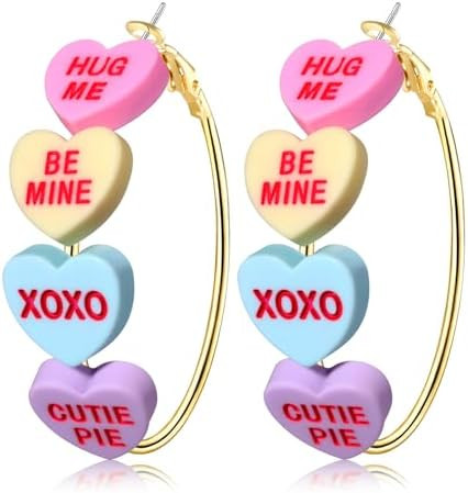 Valentine’s Day Hoop Earrings for Women LOVE XOXO Conversation Heart Earrings Romantic Large Ci... | Amazon (US)