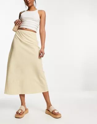 ASOS DESIGN linen bias midi skirt in natural | ASOS (Global)
