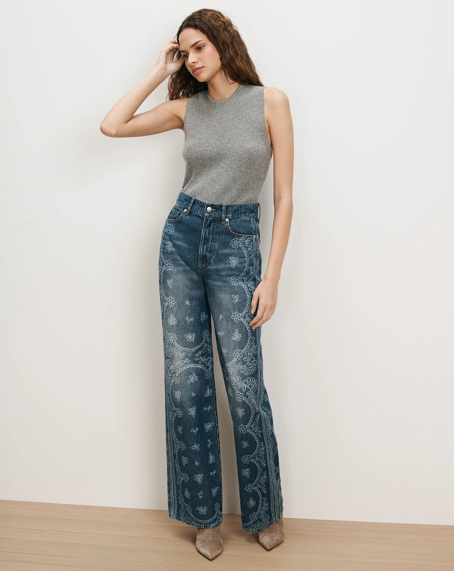 Taylor Bandana Print Wide-Leg Jean in Indigo Blue Indigo Bandana | Veronica Beard | Veronica Beard