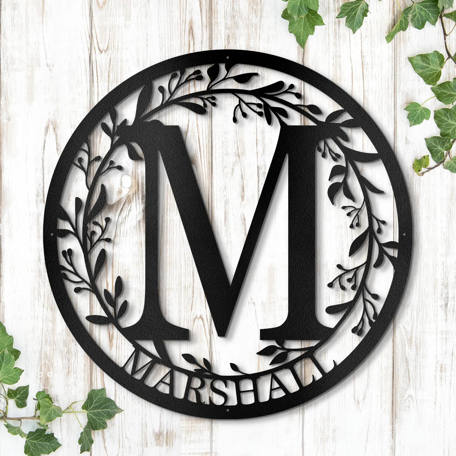 Custom Metal Name Sign Garland Floral Modern Wall Sculpture Wall Accent Outdoor Decor | Wayfair North America