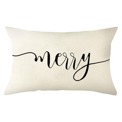 Merry Winter Throw Pillow Cover, 12 x 20 Inch Christmas Holiday Cushion Case Decoration for Sofa Couch (Beige) | Amazon (US)