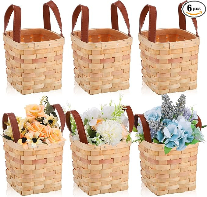 Rtteri 6 Pcs 4.5x4.5x4 In Small Wicker Baskets Woodchip Baskets with Handles Wood Woven Easter Em... | Amazon (US)