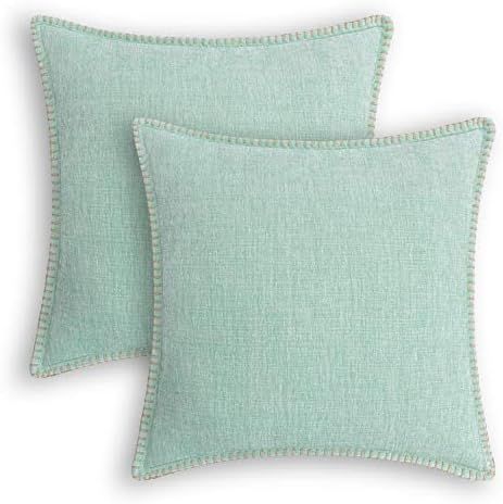Throw Pillow Cases CaliTime Pack of 2 Cotton Thread Stitching Edges Solid Dyed Soft Chenille Cushion | Amazon (US)