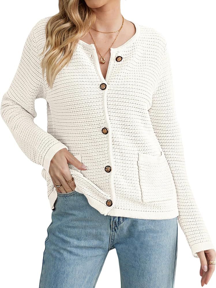 MEROKEETY Women's 2023 Long Sleeve Cardigan Sweaters Open Front Button Chunky Knit Coats with Poc... | Amazon (US)