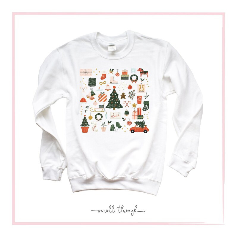 Christmas Sweatshirt, Holiday Sweatshirt Little Things Favorites Doodles, Xmas Crewneck Pullover ... | Etsy (US)