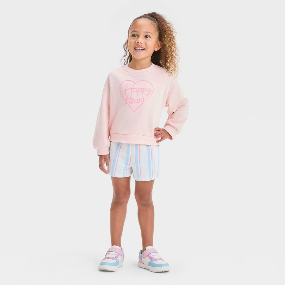 Toddler Girls' "Happy Heart" French Terry Valentine's Day Striped Shorts Set - Cat & Jack™ Pink... | Target