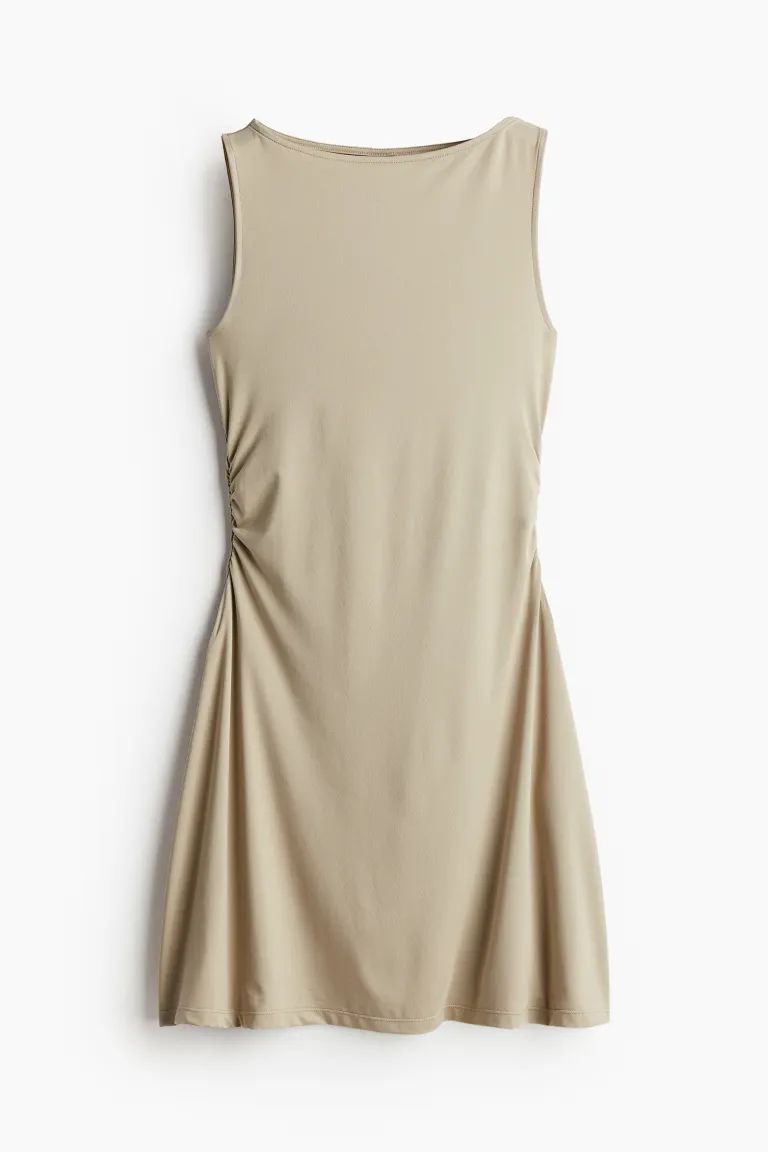 Gathered Dress with Flared Skirt - Cream - Ladies | H&M US | H&M (US + CA)