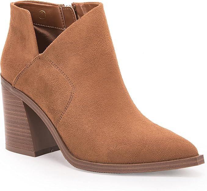Womens Cutout Pointed Toe Ankle Boots Block Stacked Chunky Heel Side Zipper Booties | Amazon (US)