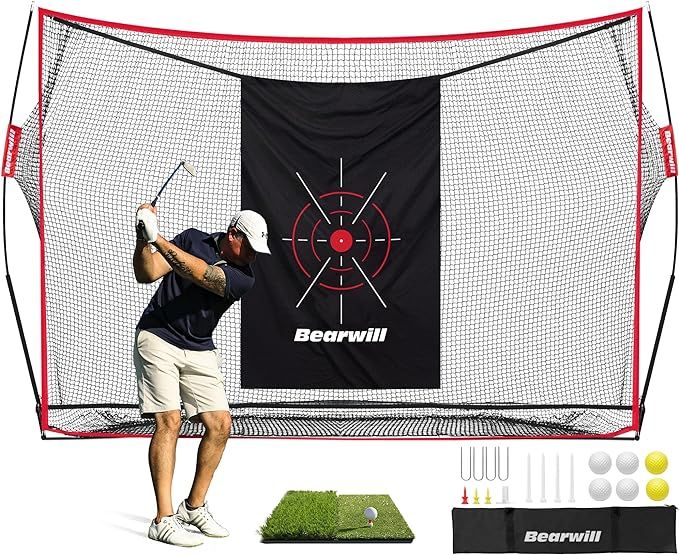 Bearwill Golf Net, 10x7ft Heavy Duty Golf Practice Net with Golf Mat, Target Cloth, 8 Golf Tees, ... | Amazon (US)