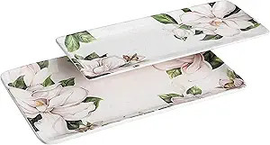 Bico Magnolia Floral Ceramic 14 inch Rectangular Serving Platter, Set of 2, for Serving Salad, Pa... | Amazon (US)