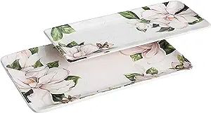 Bico Magnolia Floral Ceramic 14 inch Rectangular Serving Platter, Set of 2, for Serving Salad, Pa... | Amazon (US)