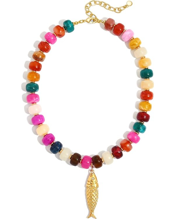 WOWORAMA Summer Beach Necklace for Women Colorful Chunky Beaded Necklaces with Sun Fish Shell Sta... | Amazon (US)