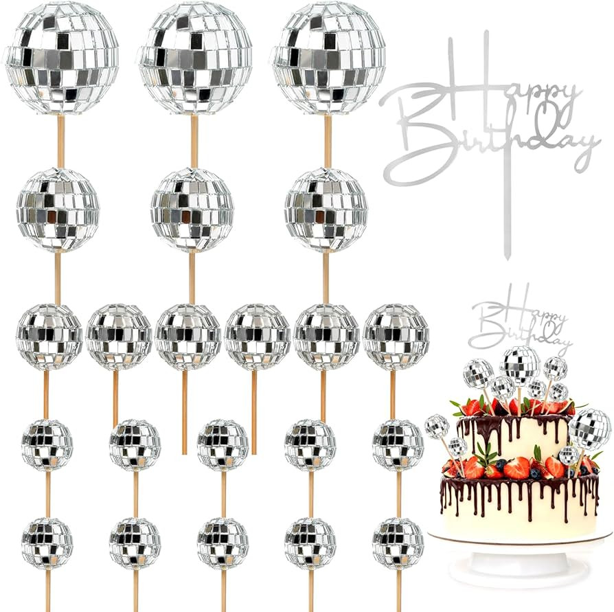 23pcs Disco Ball Cupcake toppers Happy Birthday Cake Topper 1970s Disco Ball Cake Picks Theme Cak... | Amazon (US)
