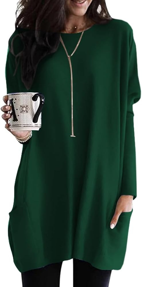 Poetsky Fall Womens Tunic or Tops to Wear with Leggings Long Sleeve Casual Long Shirts with Pocke... | Amazon (US)