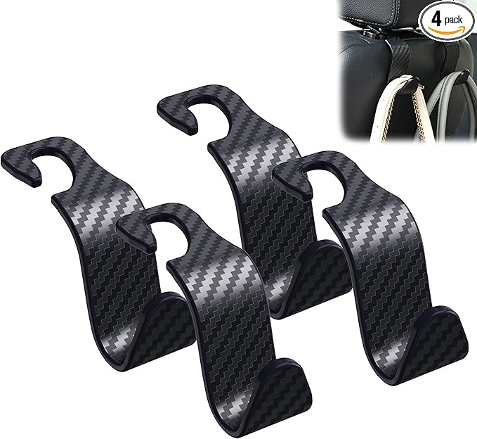 Amooca Car Seat Headrest Hook 4 Pack Hanger Universal Vehicle Car Storage Organizer for Handbag P... | Amazon (US)