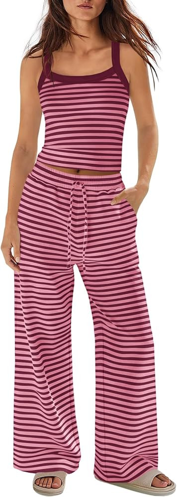 Panadila Womens Striped Two Piece Sets Summer Beach Outfits | Amazon (US)
