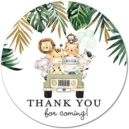 2" Round - Safari Animals on Jeep Thank You Party Favor Stickers - Set of 40 | Amazon (US)