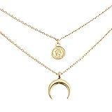 layered necklace: COIN and double horn, gold plated chain and charm (simple, everyday) | Amazon (US)