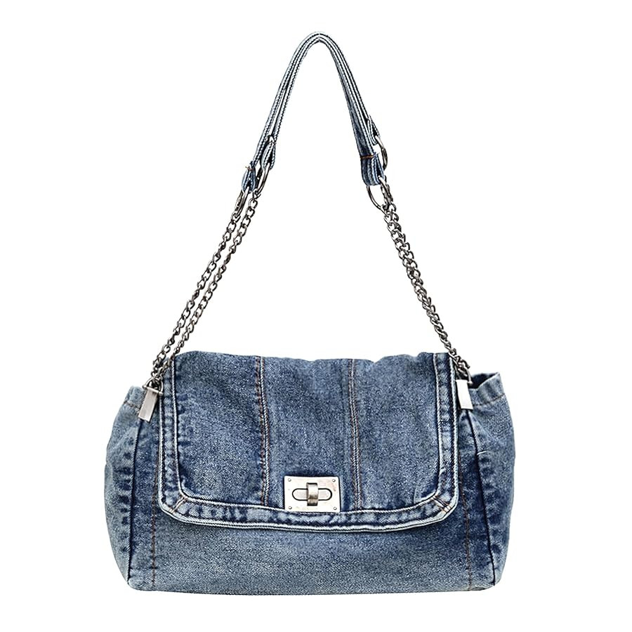 Large Denim Purses for Women Denim Tote Bag Casual Retro Crossbody Lightweight Shoulder Bag Canva... | Amazon (US)