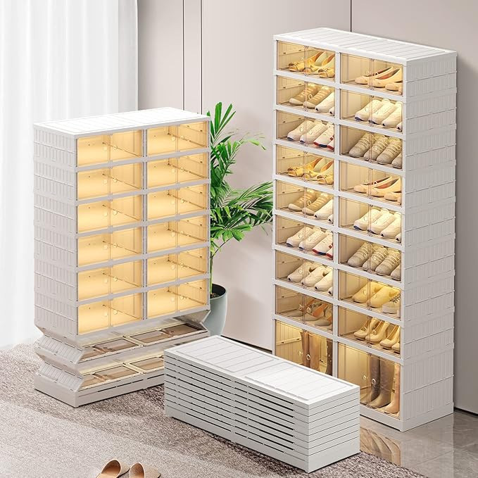 9-Tier Foldable Shoe Rack Organizer for Closet 36Pairs Plastic Shoe Shelf Collapsible Shoes Stora... | Amazon (US)