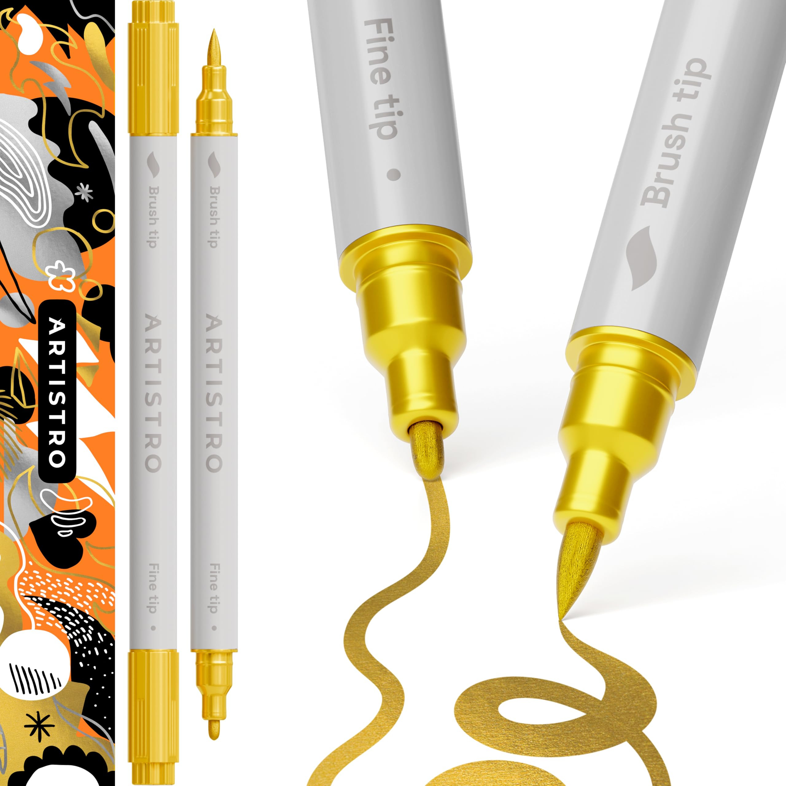 ARTISTRO 2 Gold Dual-Tip Acrylic Paint Pens - Multisurface Metallic Markers for Glass, Rock, Fabr... | Amazon (US)