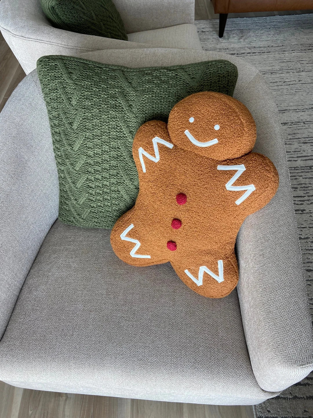 Gingerbread Man Sherpa Pillow, Gingerbread Man Pillow, Faux Fur Christmas Pillow, Snowman Pillow,... | Etsy (US)