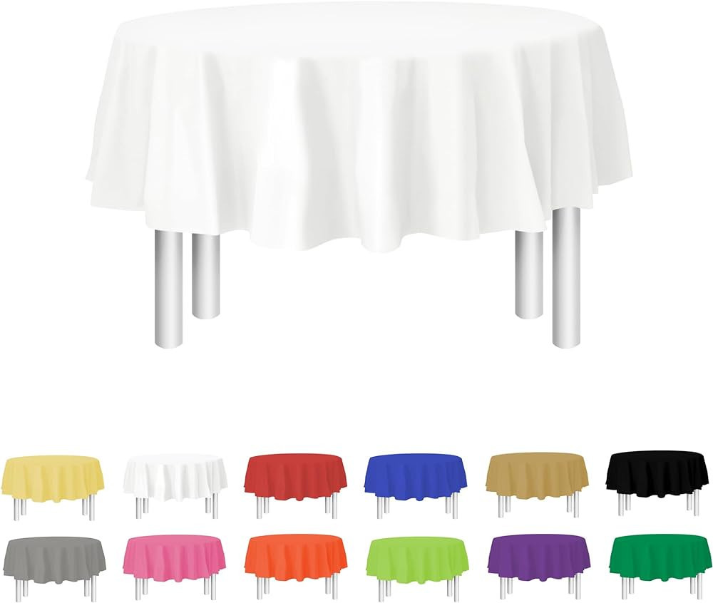 White Disposable Plastic Tablecloth for Round Tables (12 Pack) 84 inches Table Cloths for Parties... | Amazon (US)