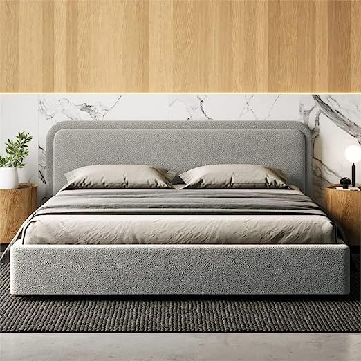 Omax Decor Chloe Upholstered Platform Bed | Box Spring Not Required | (Grey Boucle, King Bed Fram... | Amazon (US)