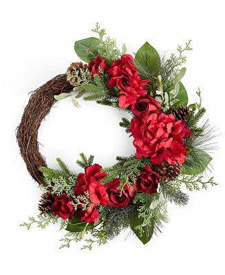 Martha Stewart Collection Holiday Rose & Hydrangea Wreath, Created for Macy's & Reviews - Holiday... | Macys (US)