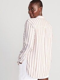 Striped Linen-Blend Boyfriend Shirt for Women | Old Navy (US)