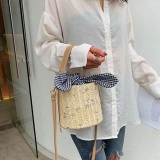 Embroidered Lace Round Straw Bucket Bag | YesStyle Global