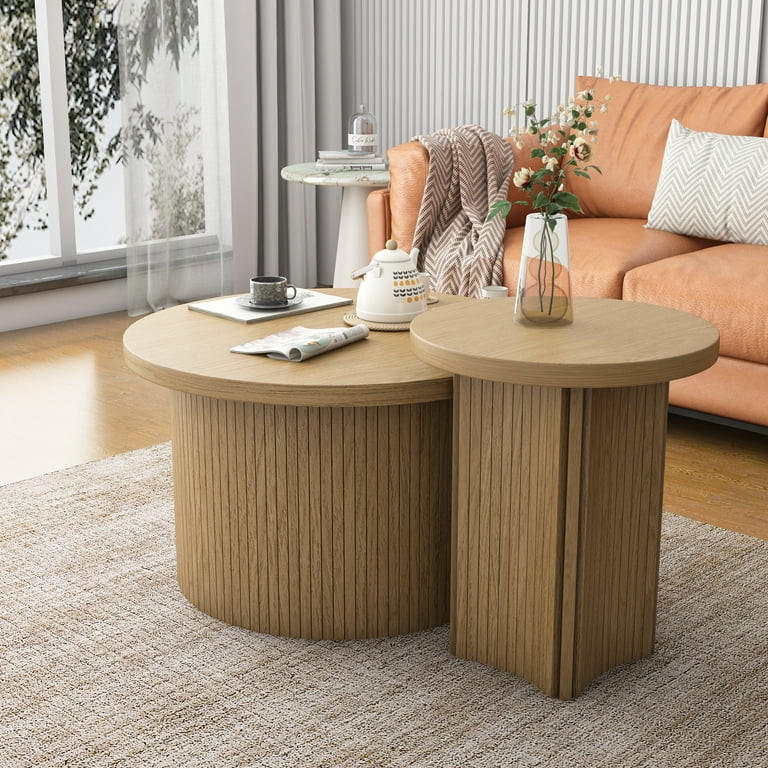 Nesting Coffee Table Set of 2, Wooden Round Coffee Table, Modern Circle Side Table, Accent End Si... | Walmart (US)