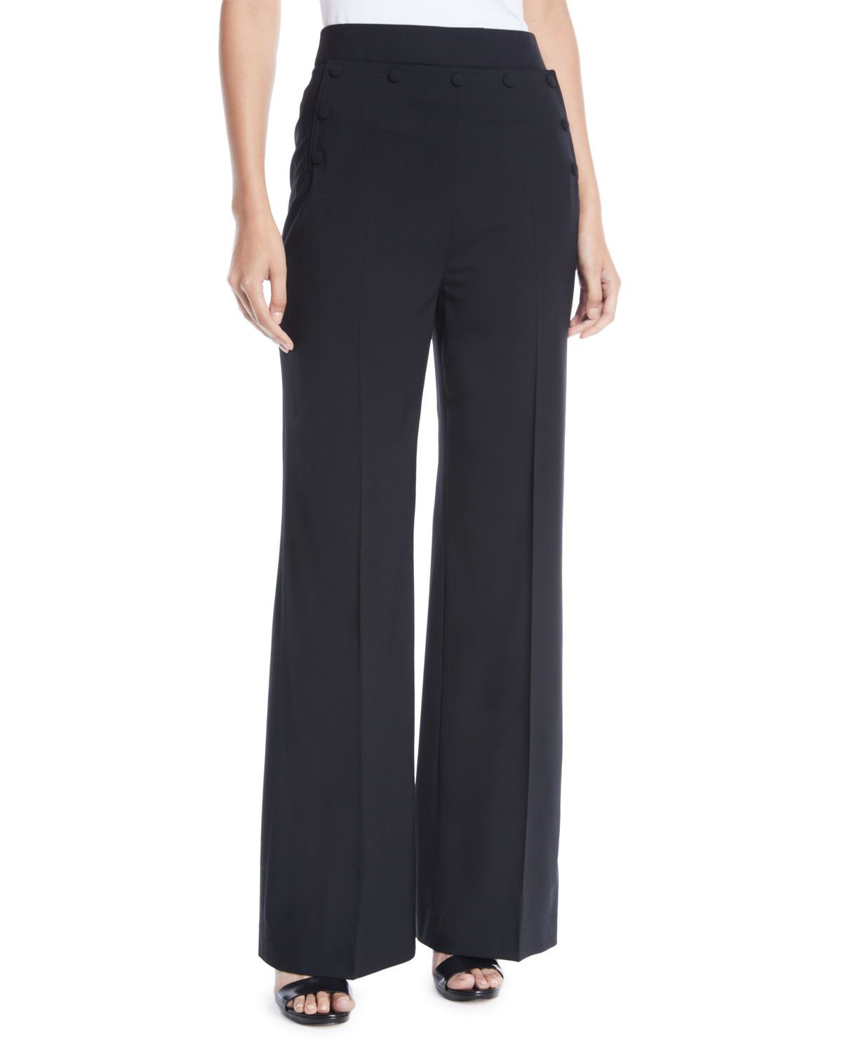Wide-Leg Tropical Wool Pants | Neiman Marcus