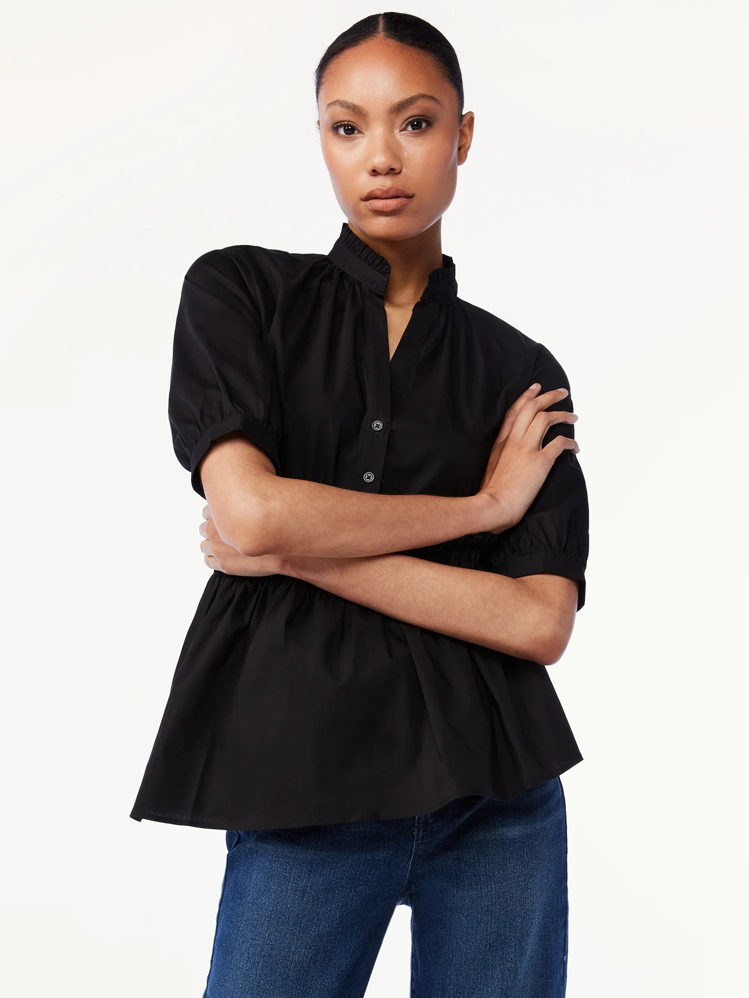 Scoop Women's Oversized Asymmetric Ruffle Top - Walmart.com | Walmart (US)