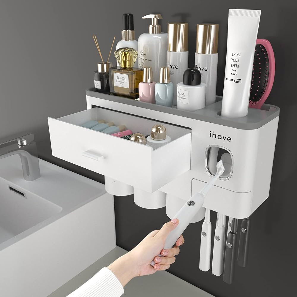 iHave Toothbrush Holders for Bathrooms, 3 Cups Toothbrush Holder Wall Mounted with Toothpaste Dis... | Amazon (US)