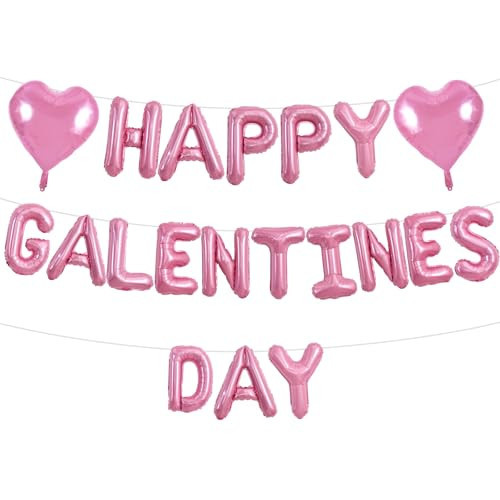 TONIFUL 16 Inch Pink Happy Galentine's Day Letter Balloons Valentine's Day Foil Alphabet Balloons Banner for Wedding Bridal Shower Anniversary Engagement Ladies Girls Party Supplies | Amazon (US)