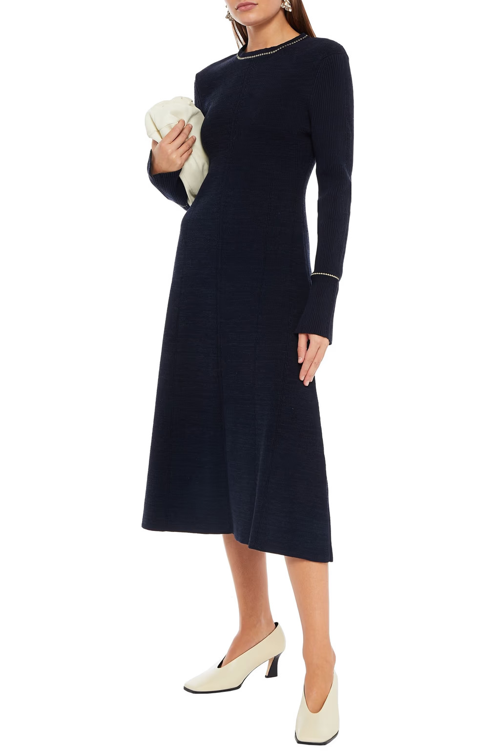 Navy Ribbed cotton-blend midi dress | VICTORIA BECKHAM | THE OUTNET | The Outnet (US and CA)