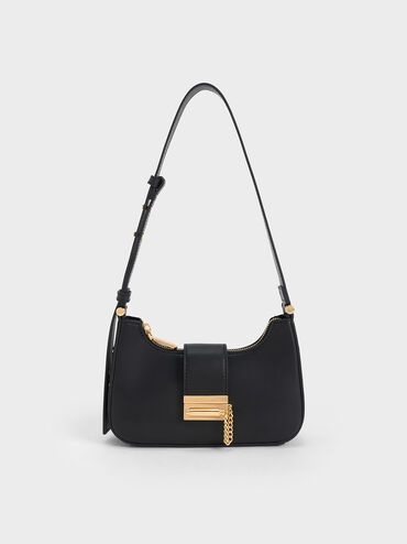 Metallic Accent Belted Bag
 - Black | Charles & Keith US
