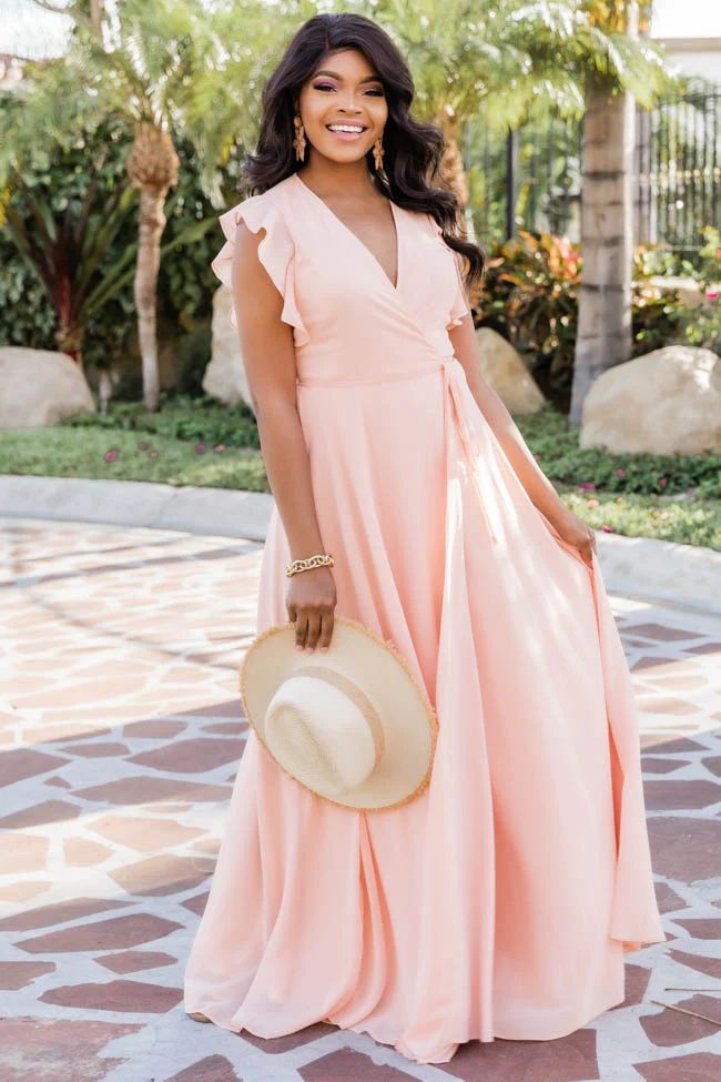 Sweet Magnolias Wrap Maxi Blush Dress | The Pink Lily Boutique
