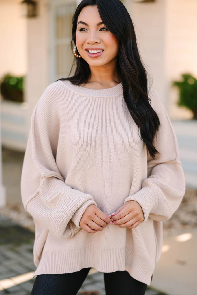 Give You Joy Taupe White Dolman Sweater | The Mint Julep Boutique