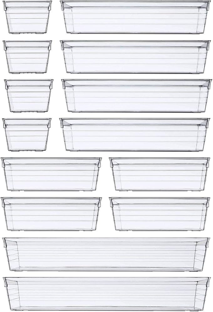 DCA 14 PCS Clear Plastic Drawer Organizer Tray, 4 Sizes Desk Drawer Divider Organizers and Storag... | Amazon (UK)