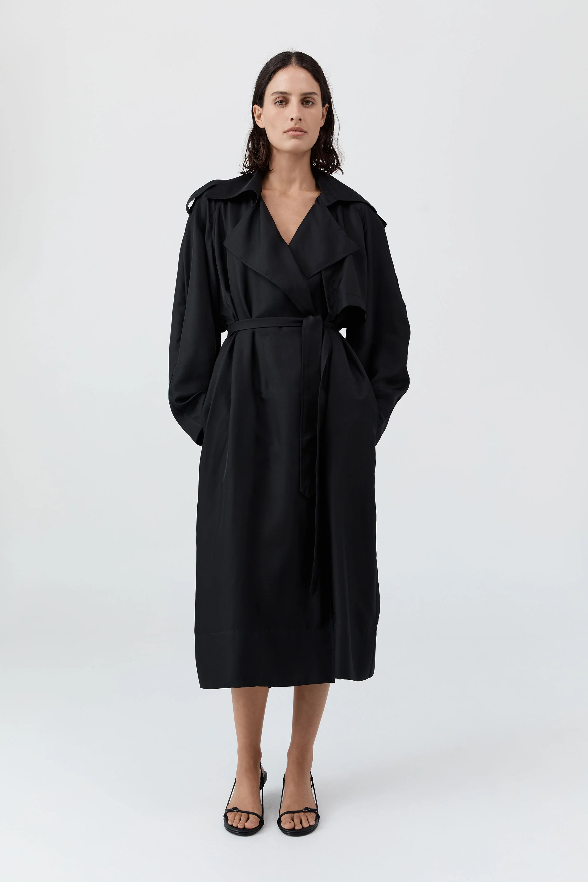 Silk Twill Relaxed Trench - Black | St. Agni (US, UK, EU)