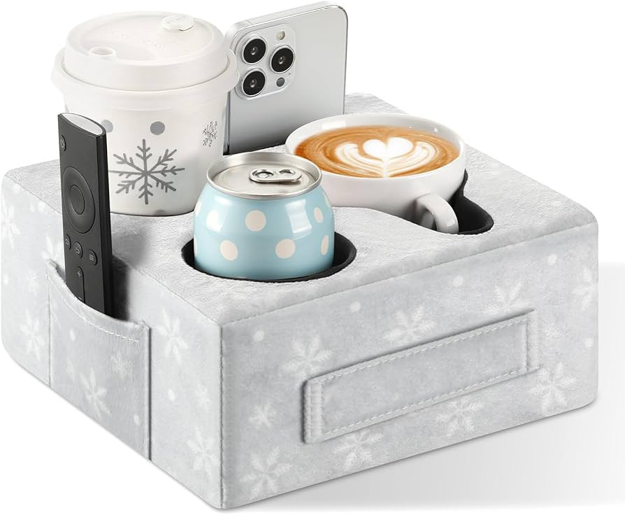 Luxspire Couch Cup Holder Tray, Couch Cup Holder Pillow with 4 Holes, Side Pocket and Handle, Cou... | Amazon (US)