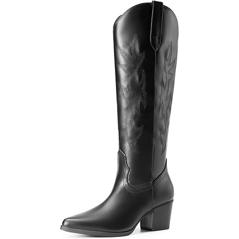DREAM PAIRS Womens Cowboy Boots Comfortable Pull On Zipper Chunky Heel Pointed Toe Embroidered We... | Amazon (US)