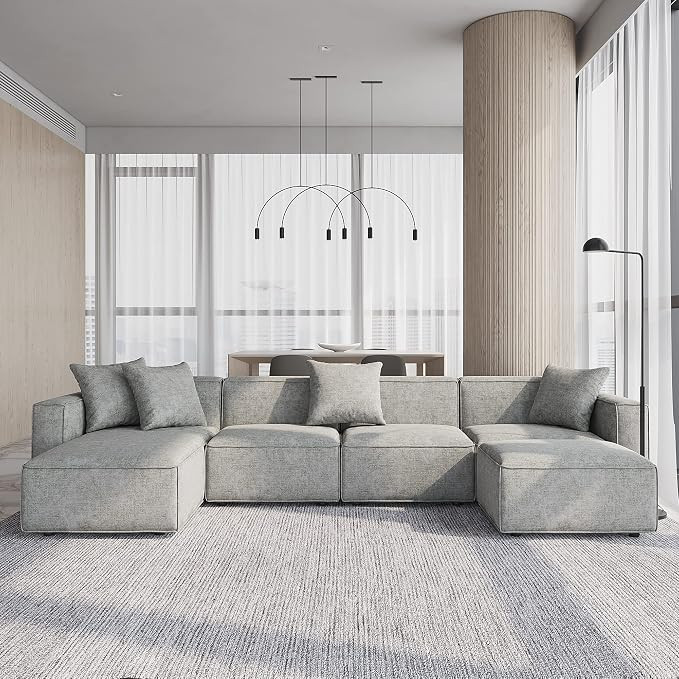 Acanva Luxury Modular Sectional Living Room Sofa Set, Modern Minimalist Style Couch with Ottoman ... | Amazon (US)