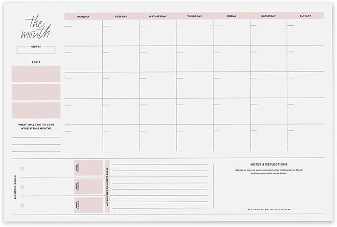 Bliss Collections Monthly Planner, Simple Pink Self-Care, Undated Desk Calendar and Planner for O... | Amazon (US)