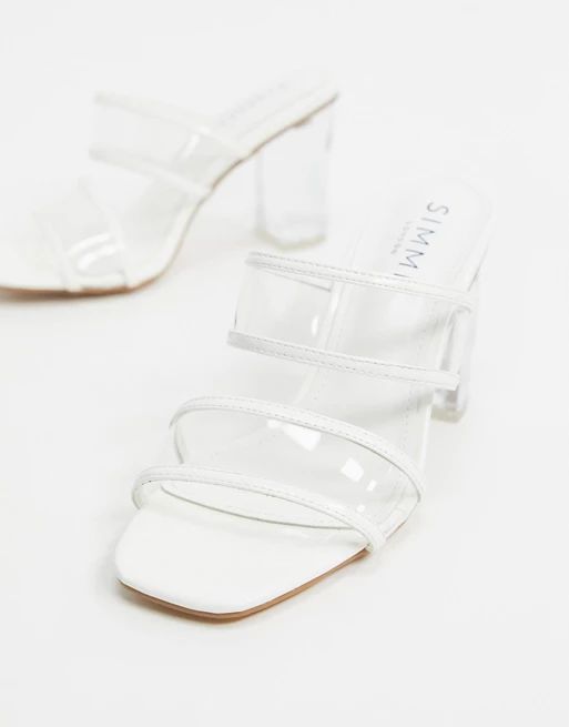 Simmi London Koko clear detail heeled sandals in white patent | ASOS (Global)